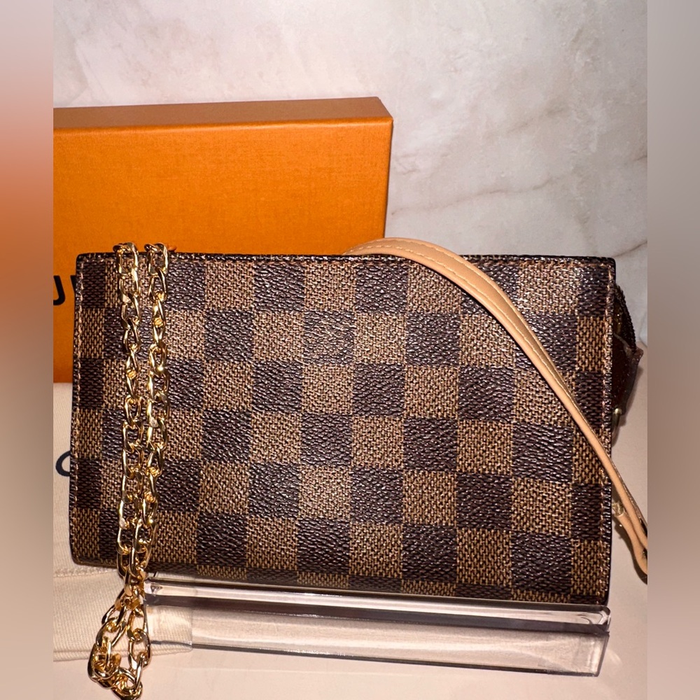 🤎 AUTHENTIC Louis Vuitton Damier Ebene Mini Pochette pouch W/ 2 STRAPS!